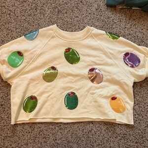 QUEEN OF SPARKLES Sequin Olive Cream Sweatshirt